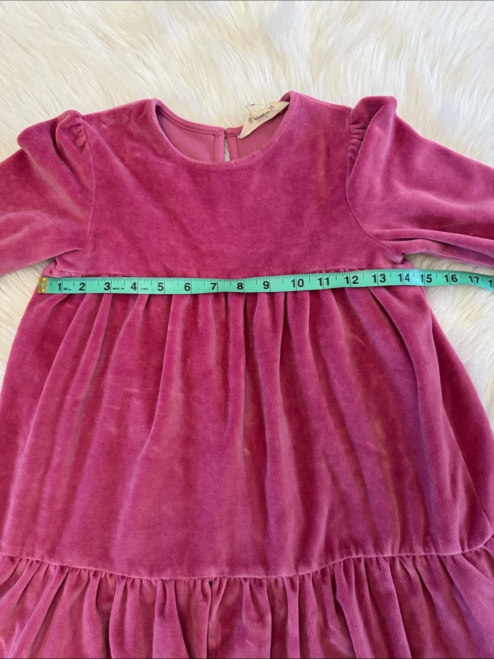 Mini Boden Girls' Velvet Long-Sleeve Tiered Dress In Pink Rose Size 7-8Y